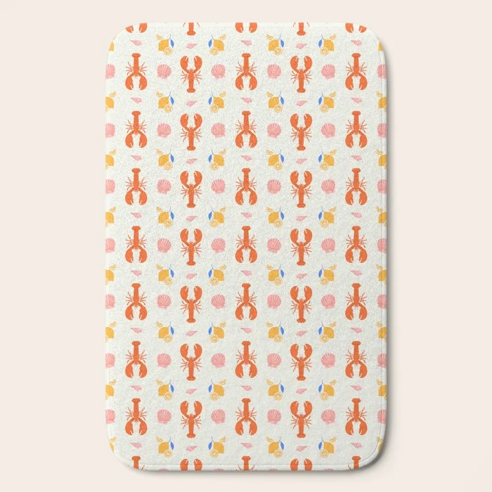 Mediterranean lobster sea food art pattern Bath Mat