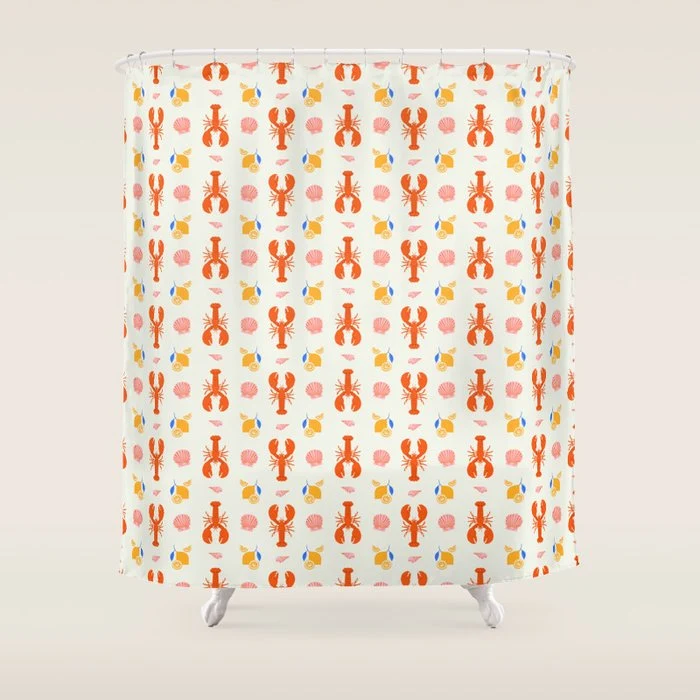Mediterranean lobster sea food art pattern Shower Curtain
