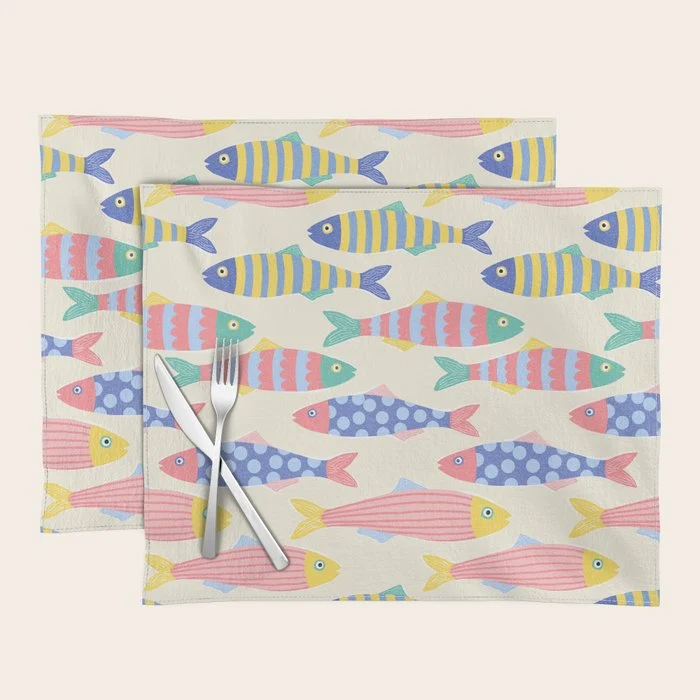 SEA LA VIE - Coastal Pun Fish Art with dots and stripes Placemat