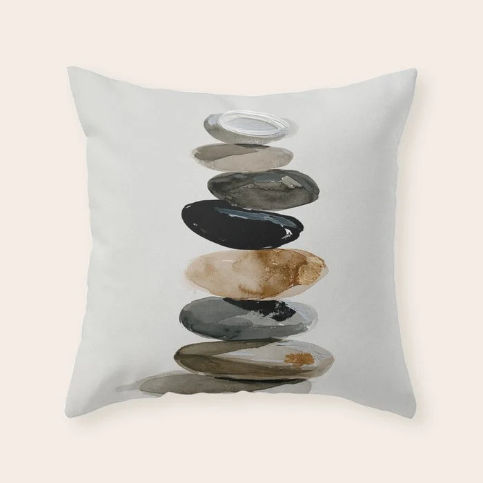 Stacked Stones Zen Minimalist Neutral Design Throw Pillow
