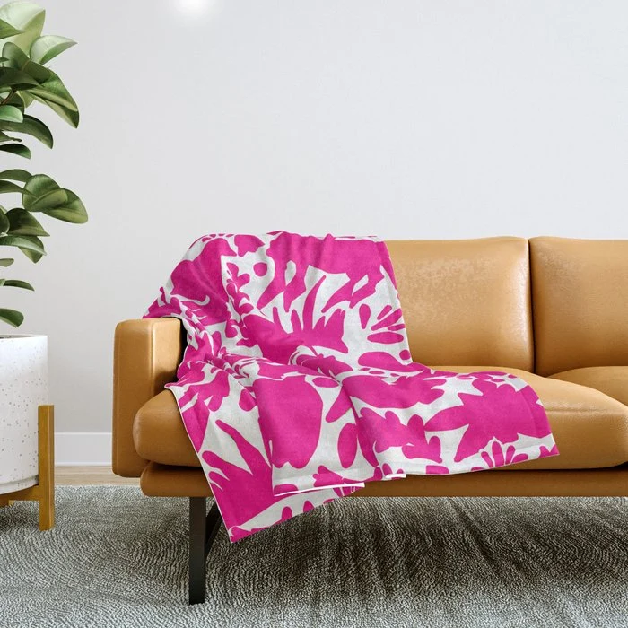 Hot Pink Otomi Bright Pattern Throw Blanket