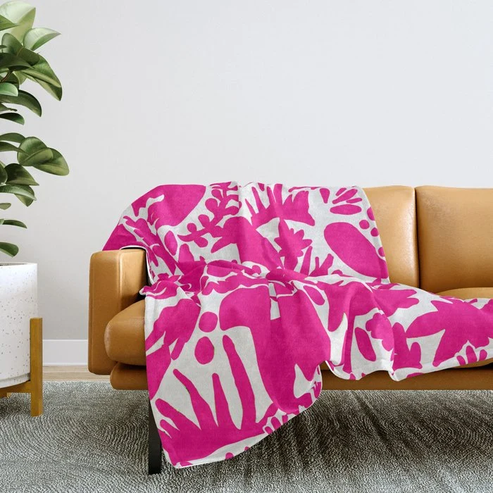 Hot Pink Otomi Bright Pattern Throw Blanket