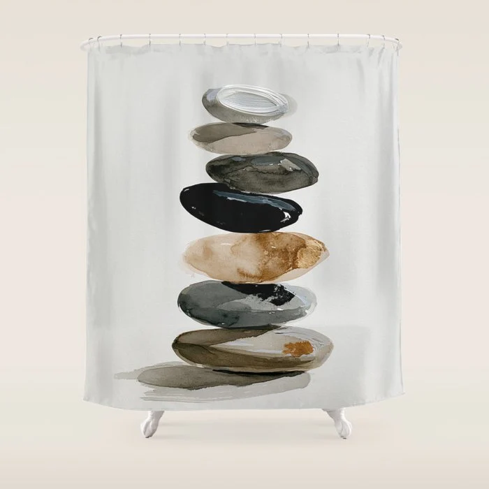 Stacked Stones Zen Minimalist Neutral Design Shower Curtain