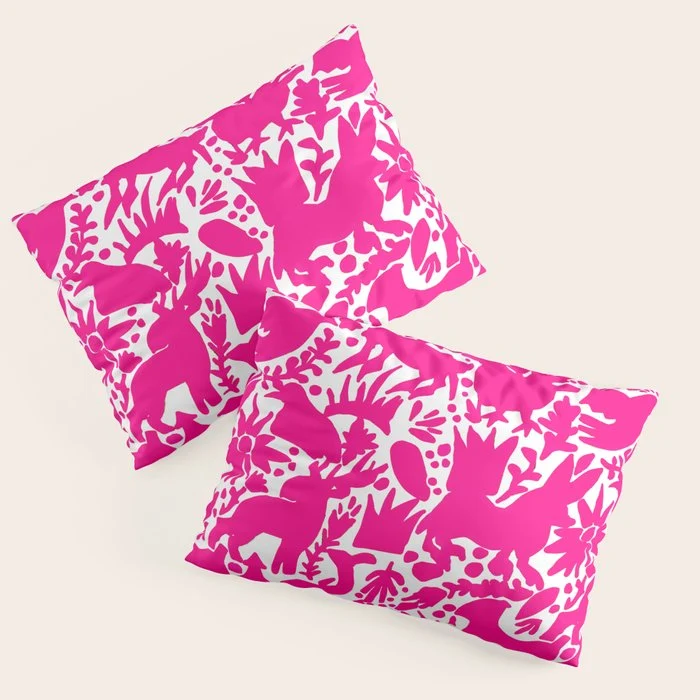 Hot Pink Otomi Bright Pattern Pillow Sham
