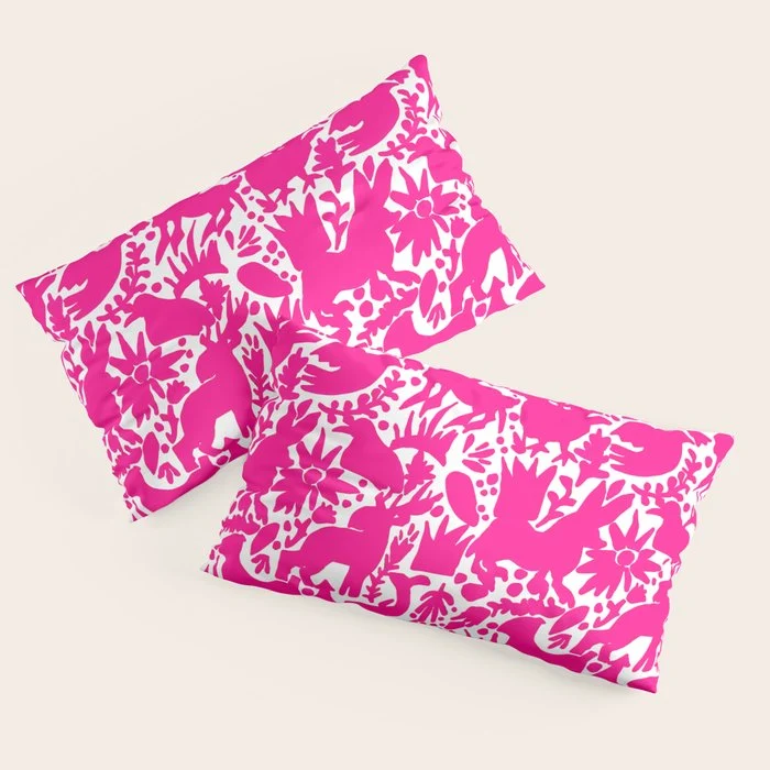 Hot Pink Otomi Bright Pattern Pillow Sham