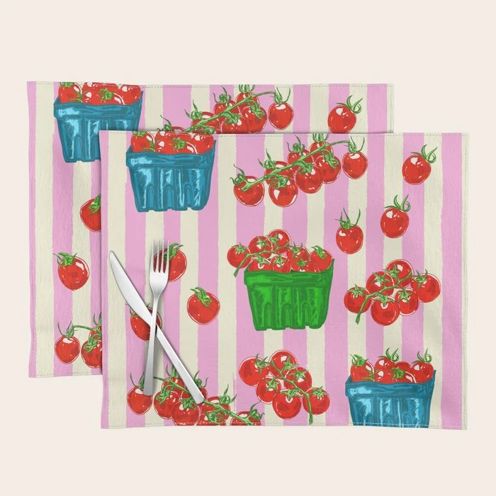 Cherry Tomatoes Euro Summer Aesthetic Stripes Illustration Placemat