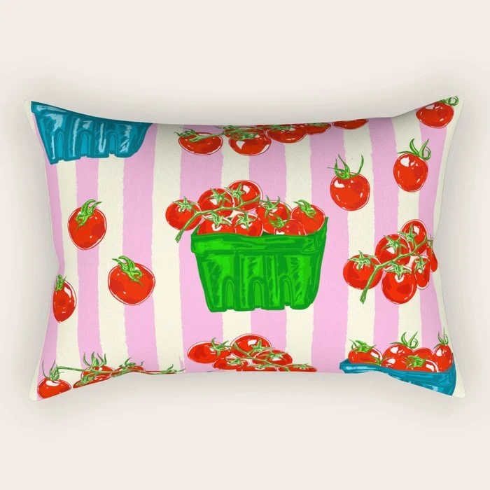 Cherry Tomatoes Euro Summer Aesthetic Stripes Illustration Rectangular Pillow