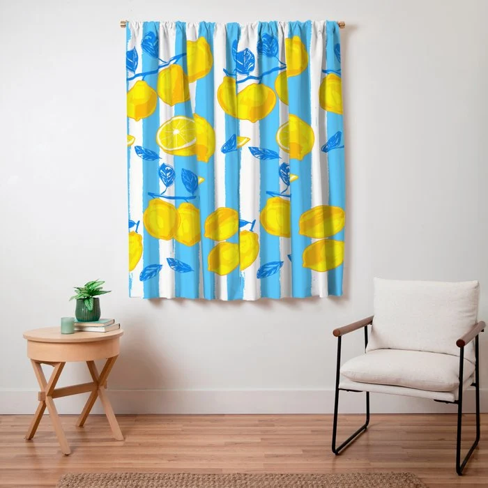 Italian Summer Lemons Pattern Coastal Mediterranean Illustration Window Curtain