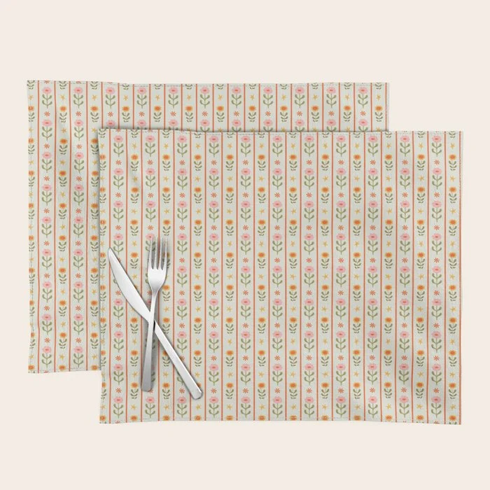 Vintage geometric flower art pattern Placemat