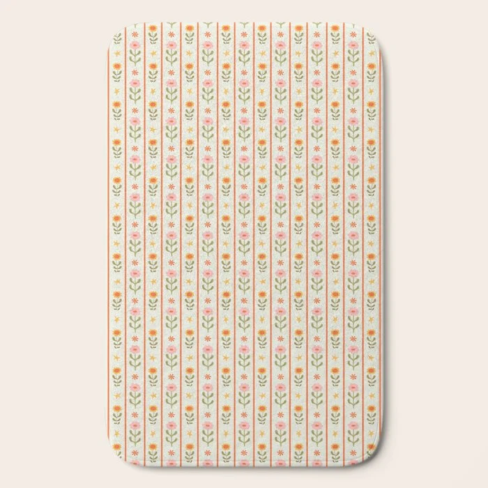 Vintage geometric flower art pattern Bath Mat