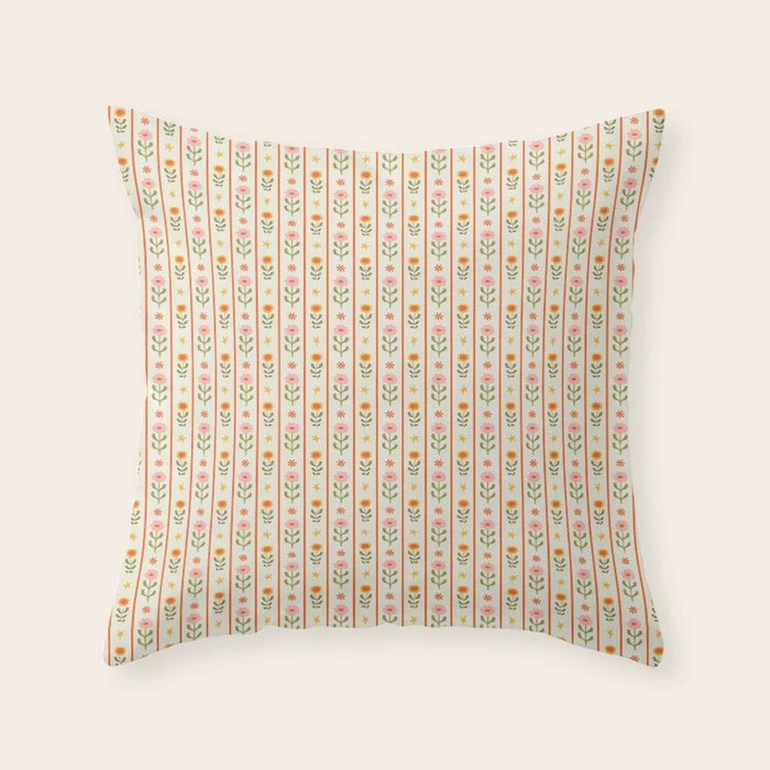 Vintage geometric flower art pattern Throw Pillow