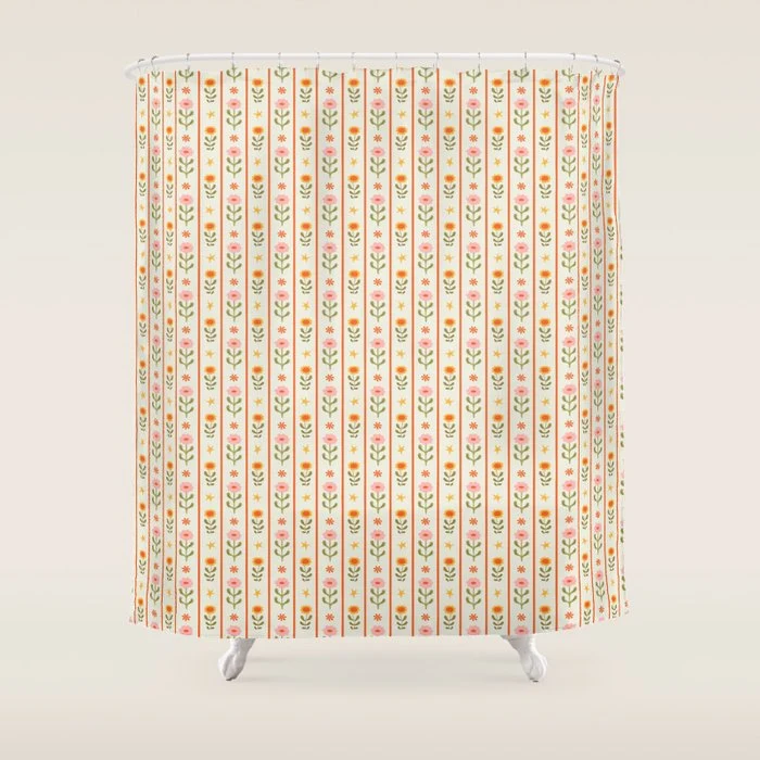 Vintage geometric flower art pattern Shower Curtain
