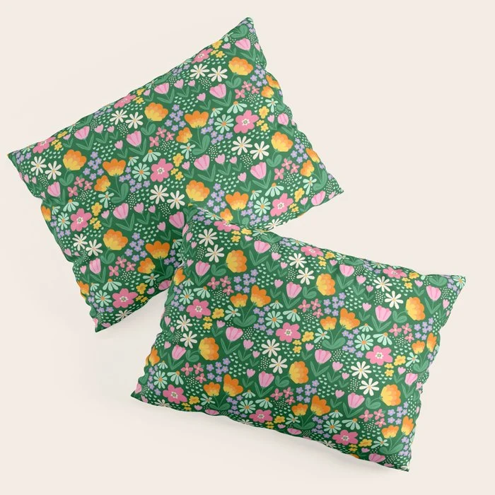 Colorful vintage flower garden art pattern Pillow Sham