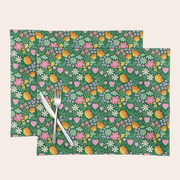 Colorful vintage flower garden art pattern Placemat
