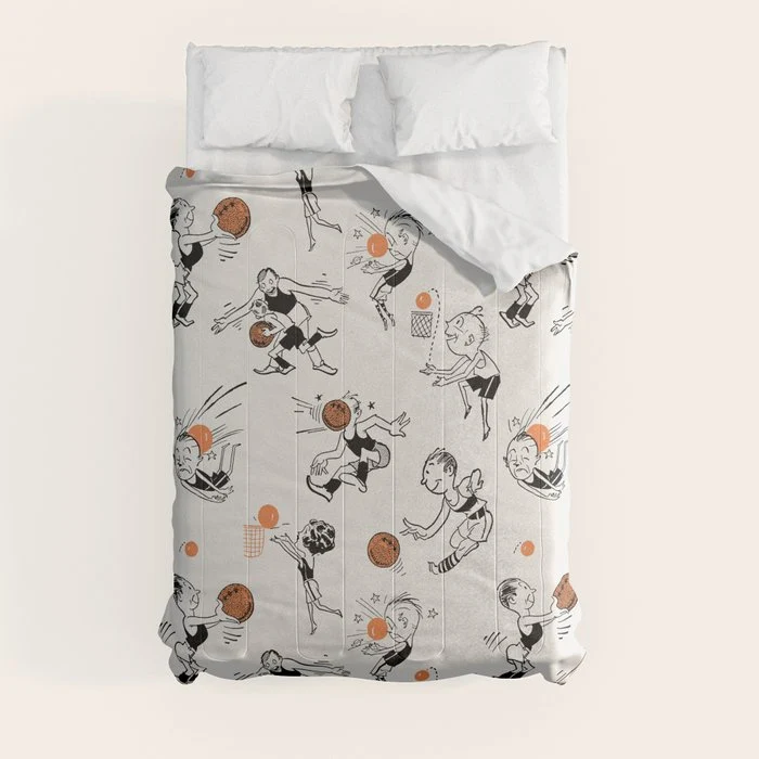 Basketball Fun Comic Illustration Pattern with Balls on Grey Background Comforter