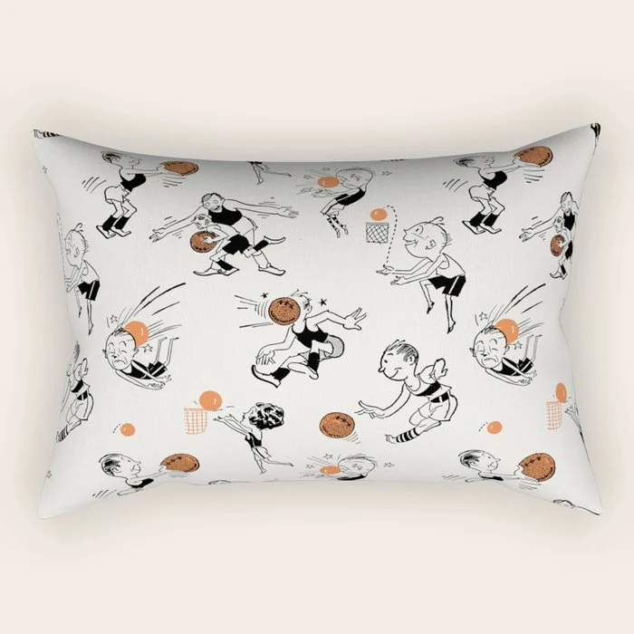 Basketball Fun Comic Illustration Pattern with Balls on Grey Background Rectangular Pillow