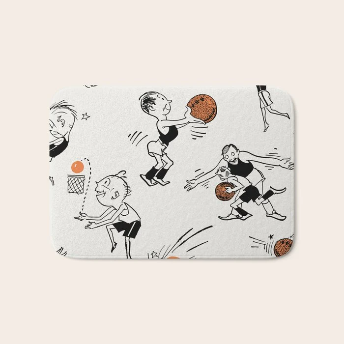 Basketball Fun Comic Illustration Pattern with Balls on Grey Background Bath Mat