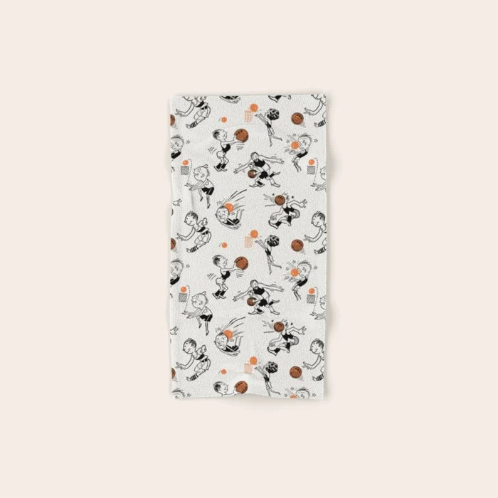 Basketball Fun Comic Illustration Pattern with Balls on Grey Background Bath Towel