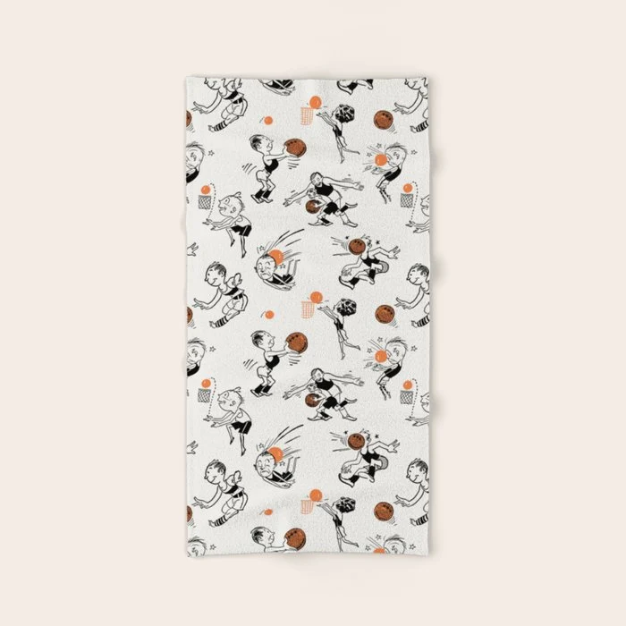 Basketball Fun Comic Illustration Pattern with Balls on Grey Background Bath Towel
