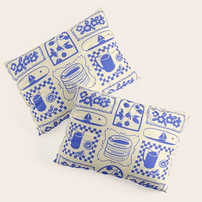 Blue summer vacation patchwork art pattern Pillow Sham