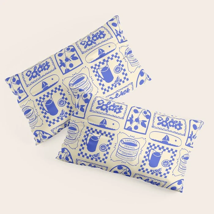 Blue summer vacation patchwork art pattern Pillow Sham