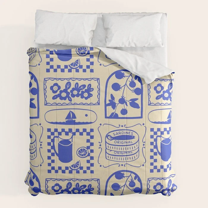 Blue summer vacation patchwork art pattern Comforter