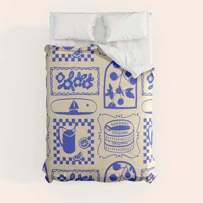 Blue summer vacation patchwork art pattern Comforter