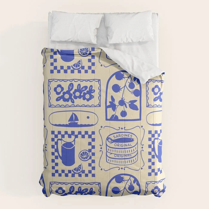 Blue summer vacation patchwork art pattern Comforter