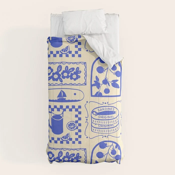 Blue summer vacation patchwork art pattern Comforter