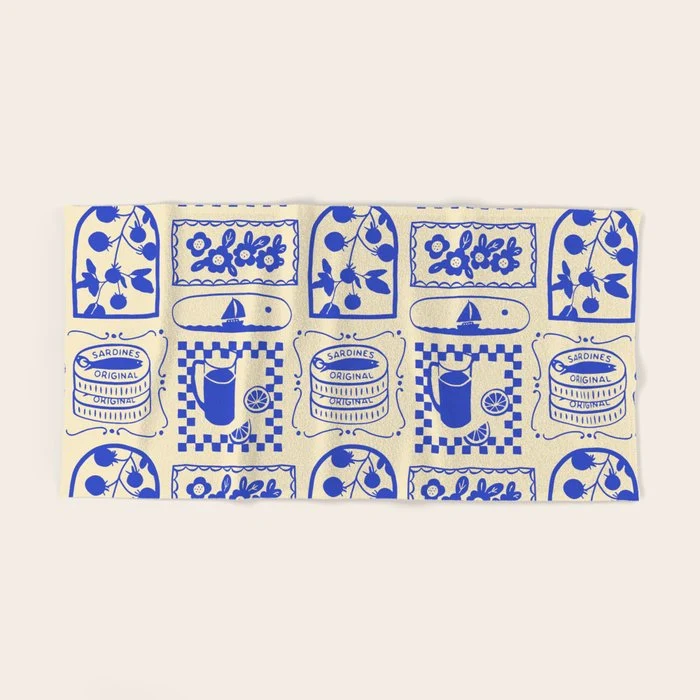 Blue summer vacation patchwork art pattern Bath Towel