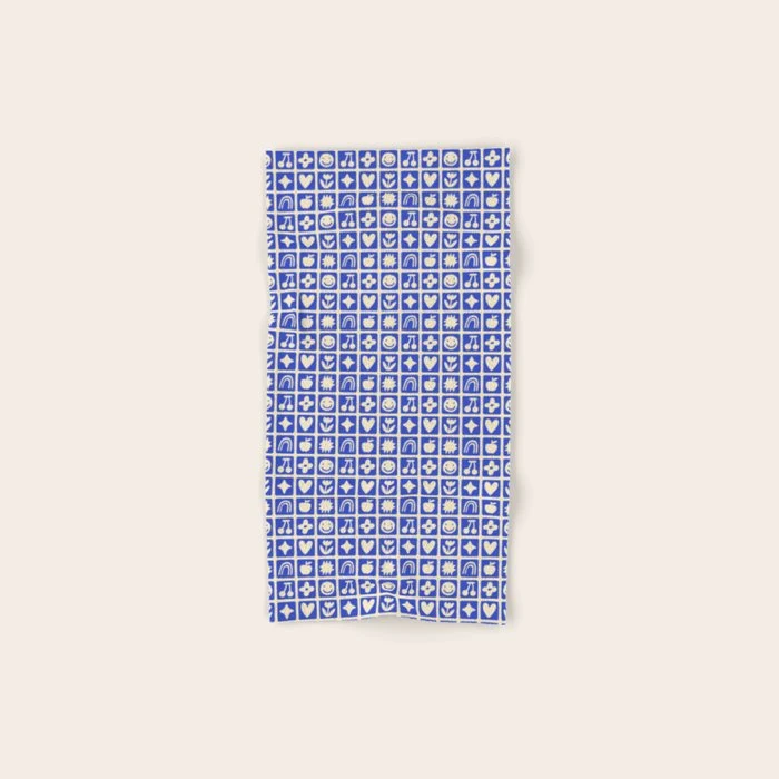 Blue children shape mosaic art pattern Bath Towel