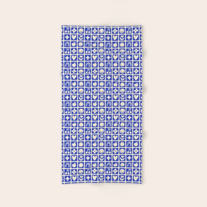 Blue children shape mosaic art pattern Bath Towel