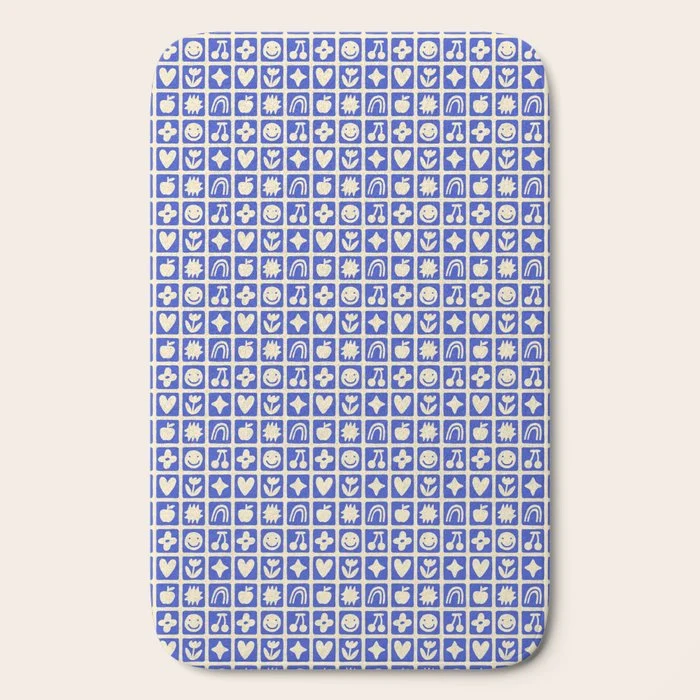Blue children shape mosaic art pattern Bath Mat