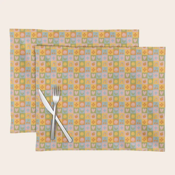Fun colorful vintage children art mosaic pattern Placemat