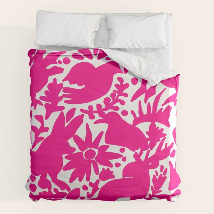 Hot Pink Otomi Bright Pattern Duvet Cover