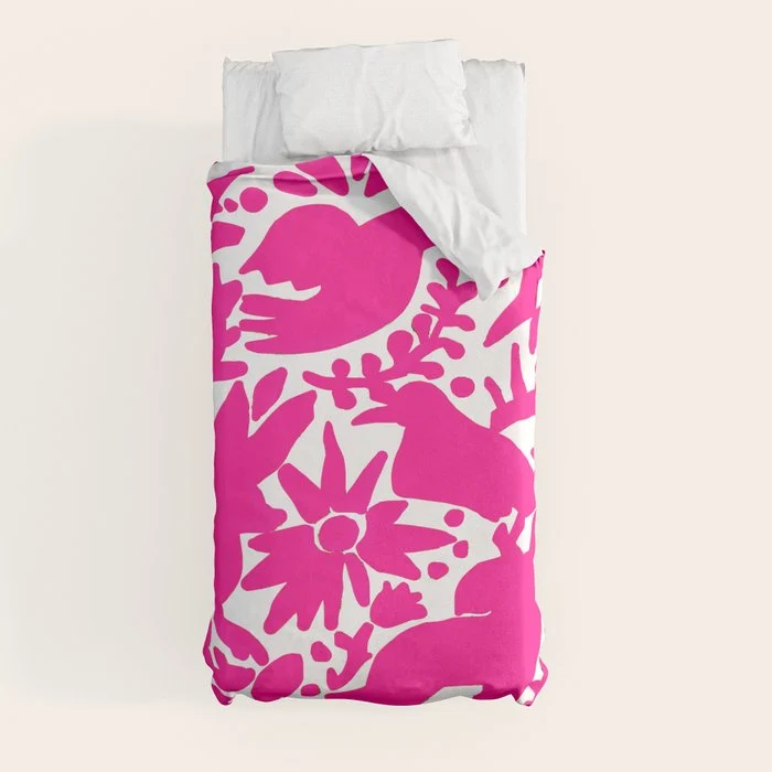 Hot Pink Otomi Bright Pattern Duvet Cover