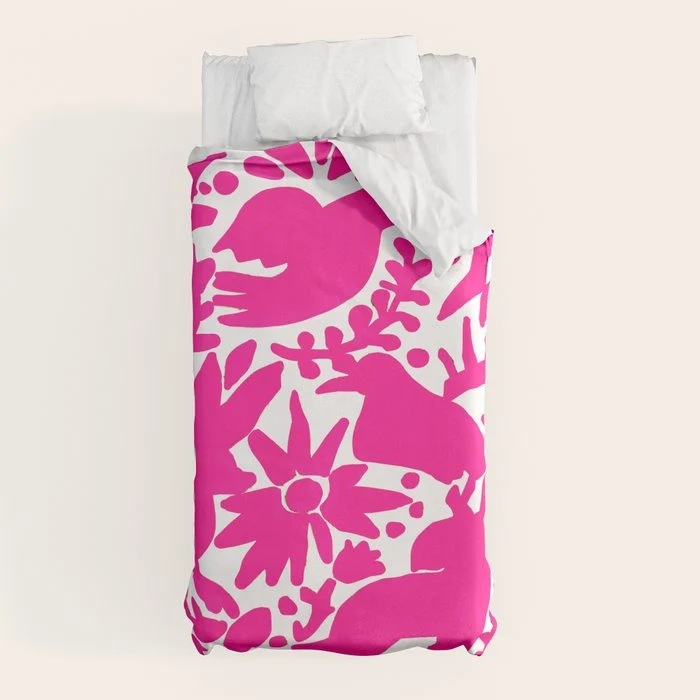 Hot Pink Otomi Bright Pattern Duvet Cover