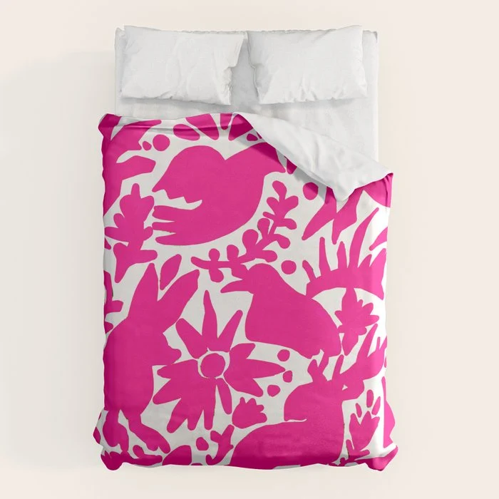 Hot Pink Otomi Bright Pattern Duvet Cover