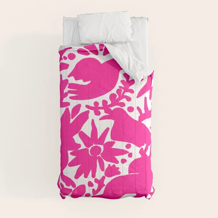 Hot Pink Otomi Bright Pattern Comforter