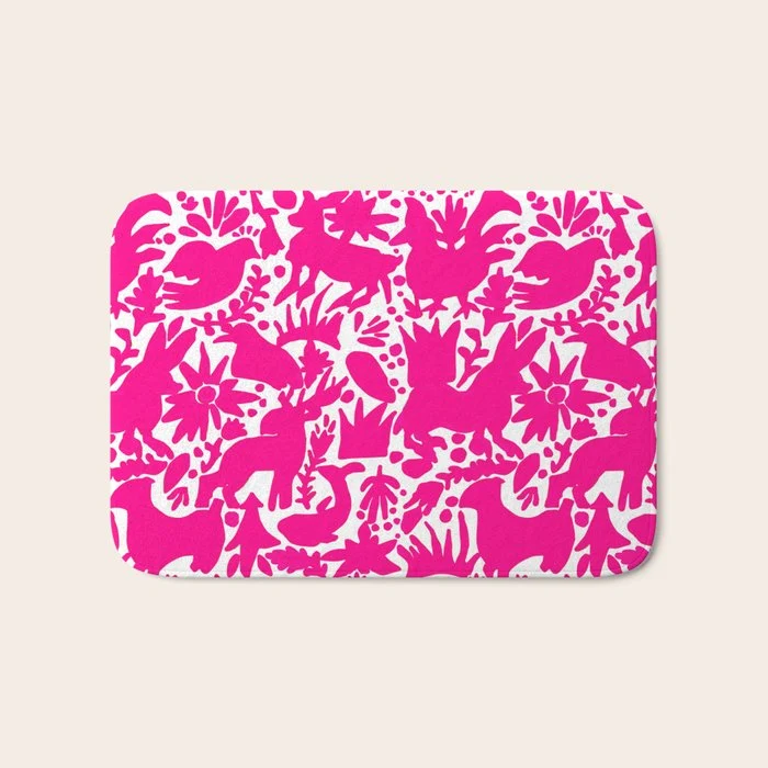 Hot Pink Otomi Bright Pattern Bath Mat