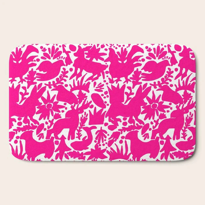 Hot Pink Otomi Bright Pattern Bath Mat