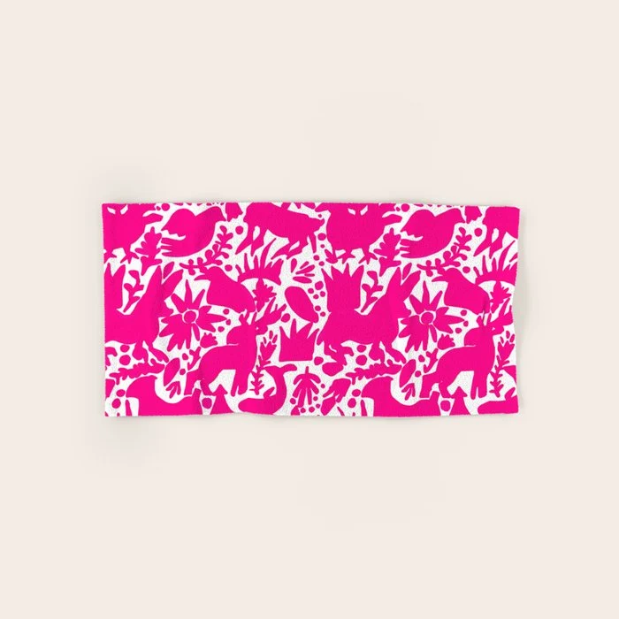 Hot Pink Otomi Bright Pattern Bath Towel
