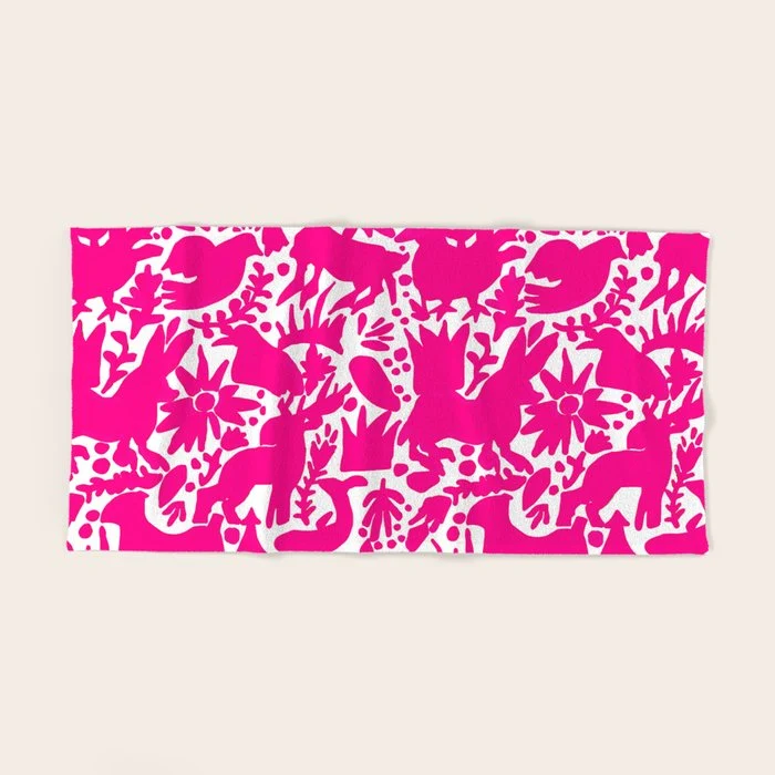 Hot Pink Otomi Bright Pattern Bath Towel