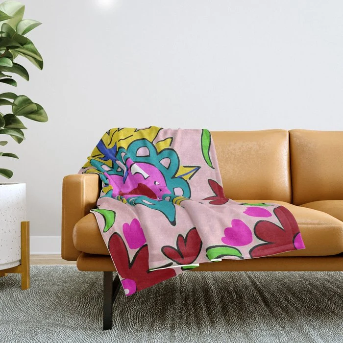 Hot Pink Sacred Hearts Throw Blanket