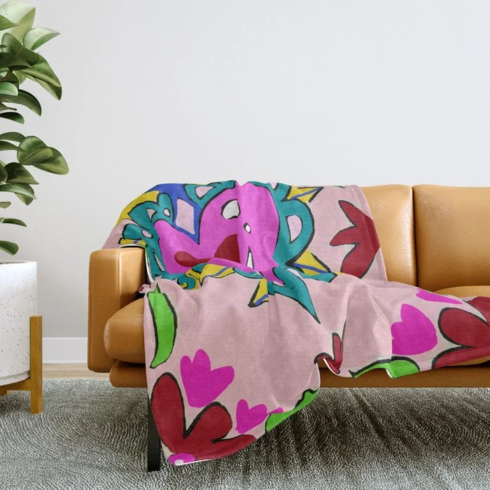 Hot Pink Sacred Hearts Throw Blanket
