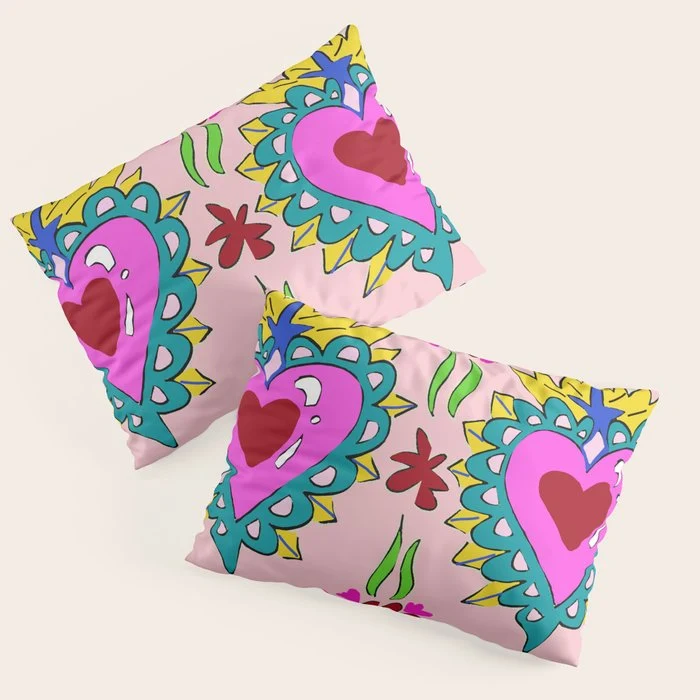 Hot Pink Sacred Hearts Pillow Sham