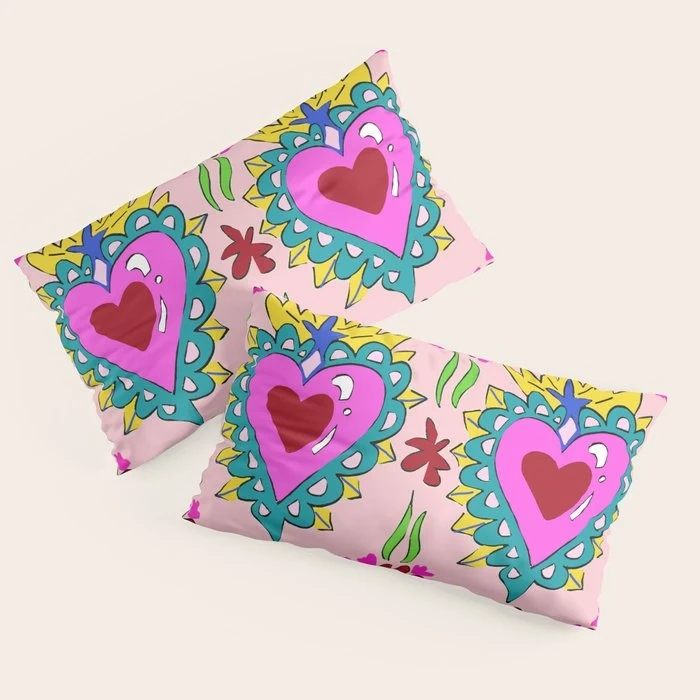 Hot Pink Sacred Hearts Pillow Sham
