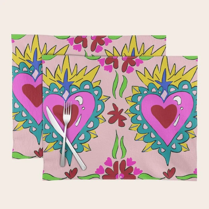 Hot Pink Sacred Hearts Placemat