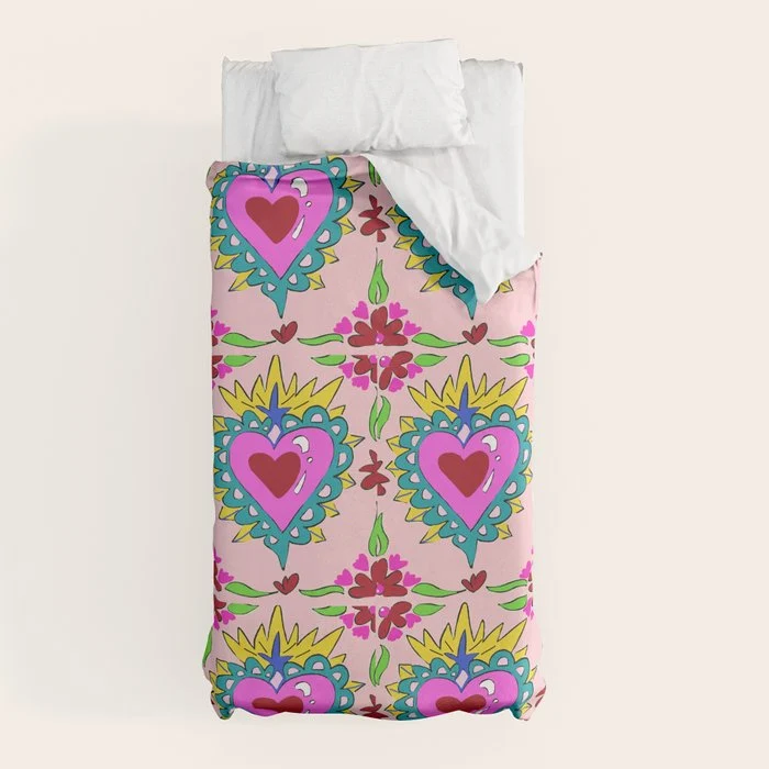 Hot Pink Sacred Hearts Duvet Cover