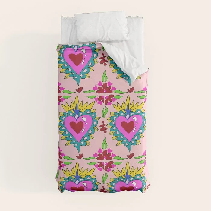 Hot Pink Sacred Hearts Duvet Cover
